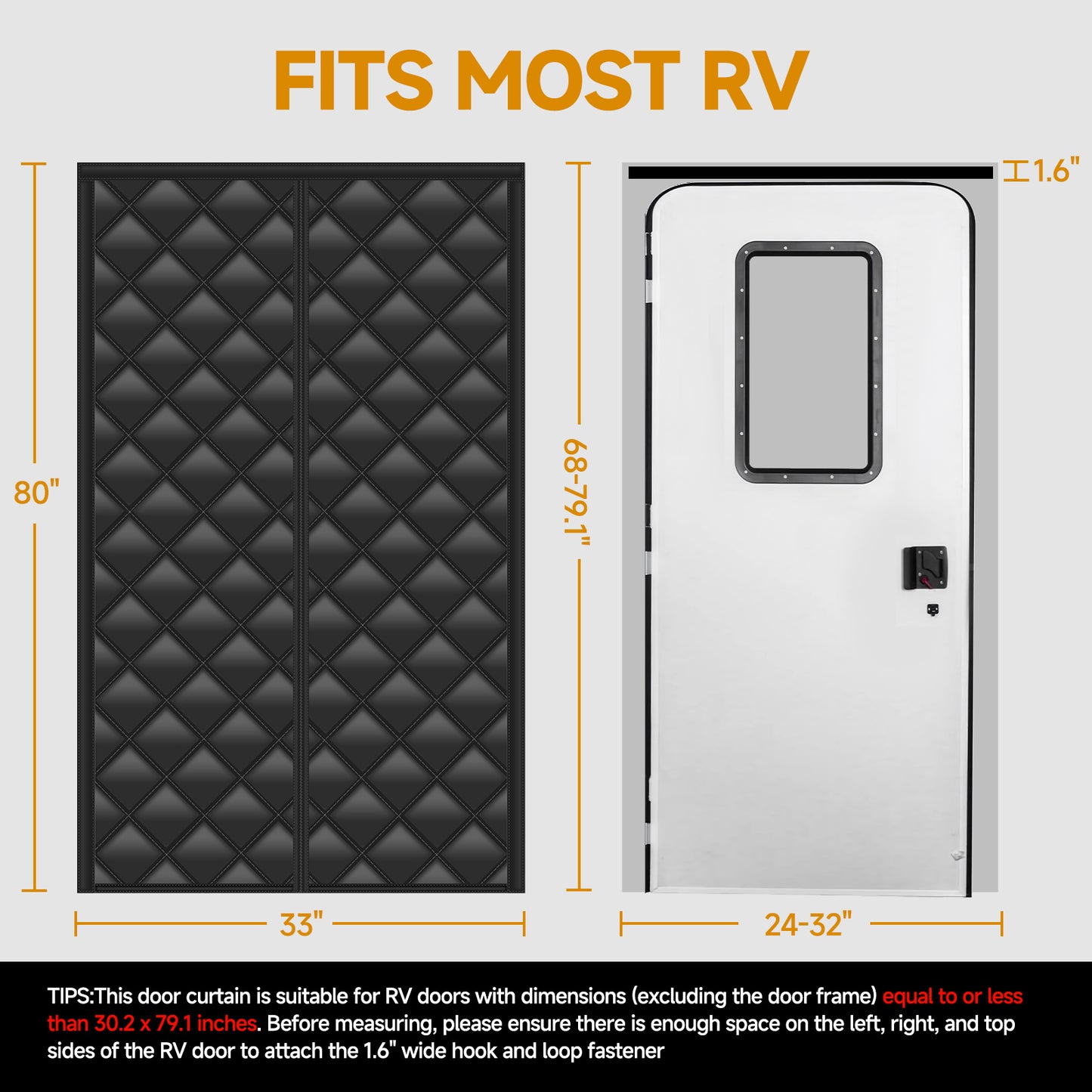 RV Thermal Door Curtain, RV Door Insulation Cover, Magnetic Thermal Insulated Door Curtain, Size 33" x 80", Thermal RV Door Covers for Inside Camper