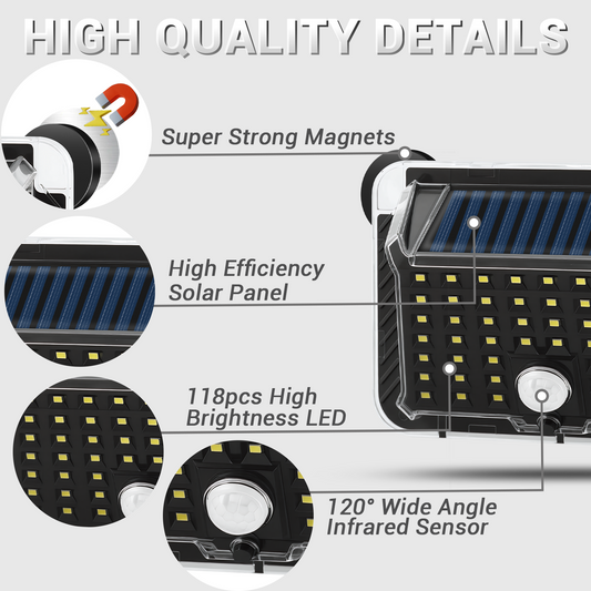 Magnetic Solar Lights Outdoor, 90 LED 270° Wide Angle Motion Sensor Solar Magnetic Lights, IP65 Waterproof Outdoor Magnet Solar Light for Yard Garden Patio Camper, RV