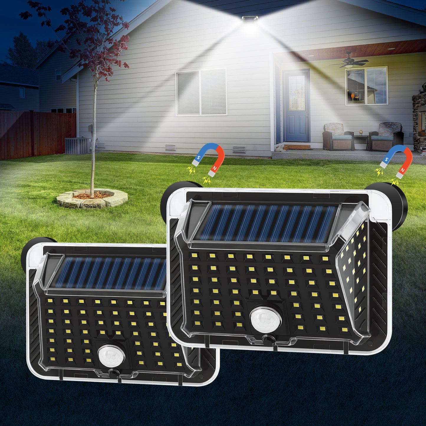 Magnetic Solar Lights Outdoor, 90 LED 270° Wide Angle Motion Sensor Solar Magnetic Lights, IP65 Waterproof Outdoor Magnet Solar Light for Yard Garden Patio Camper, RV