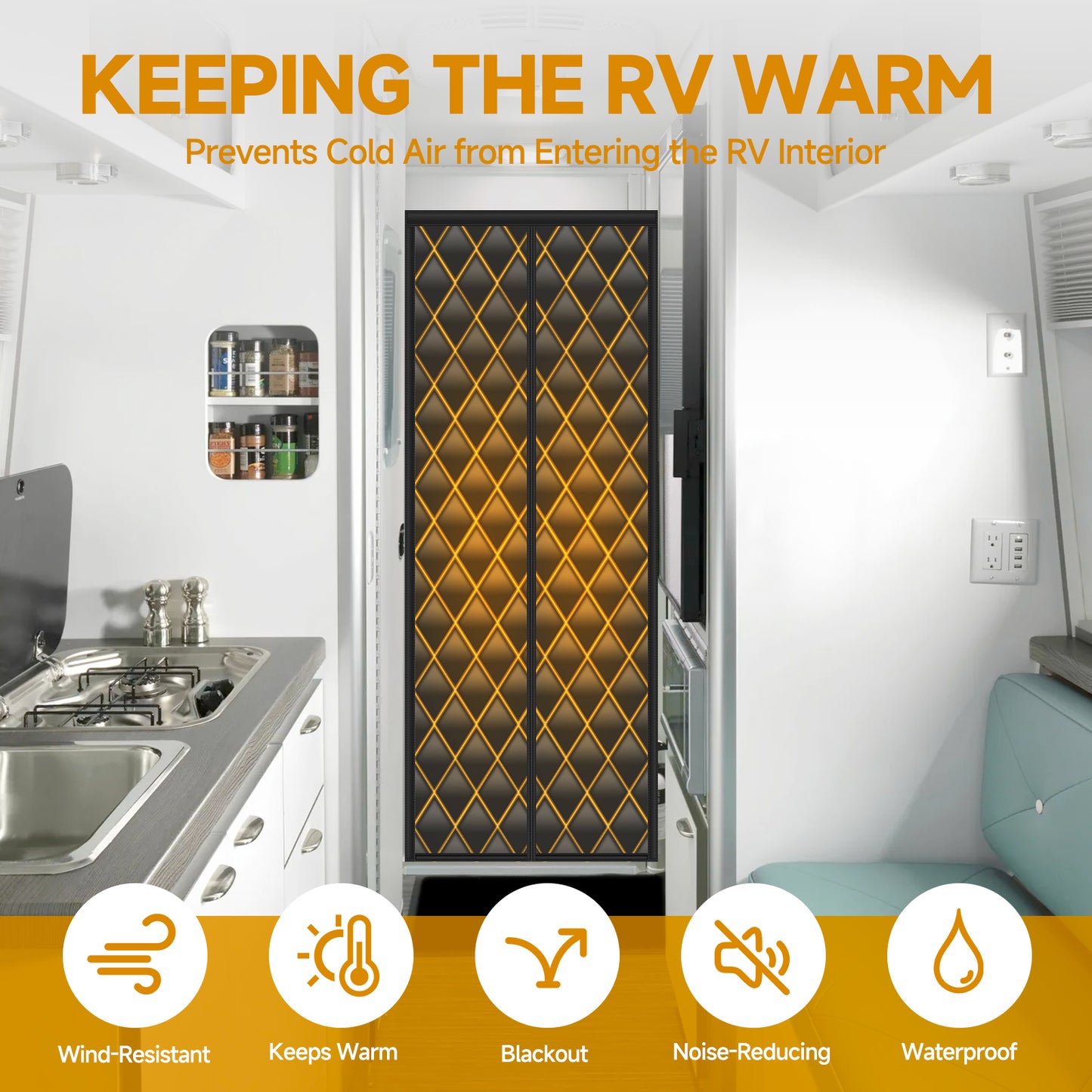 RV Thermal Door Curtain, RV Door Insulation Cover, Magnetic Thermal Insulated Door Curtain, Size 33" x 80", Thermal RV Door Covers for Inside Camper