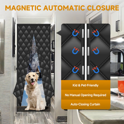 RV Thermal Door Curtain, RV Door Insulation Cover, Magnetic Thermal Insulated Door Curtain, Size 33" x 80", Thermal RV Door Covers for Inside Camper