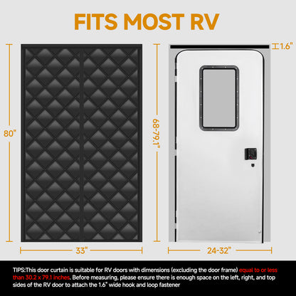 RV Thermal Door Curtain, RV Door Insulation Cover, Magnetic Thermal Insulated Door Curtain, Size 33" x 80", Thermal RV Door Covers for Inside Camper